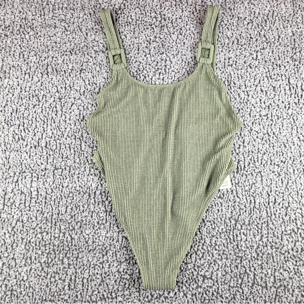 Aerie Green Ribbed One Piece Swimsuit XL Cheeky Adjustable Straps NWT